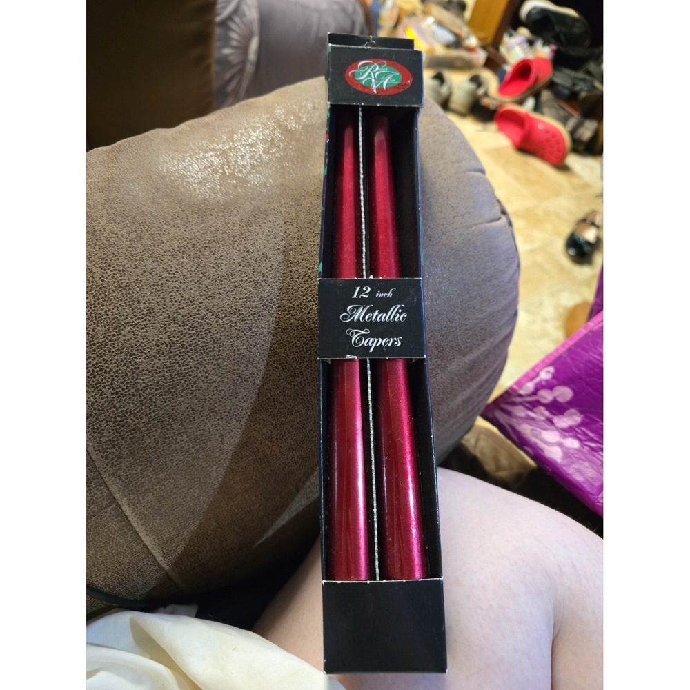 Robert Alan Candle Company Red Maroon 12" Metallic Tapers New In Box